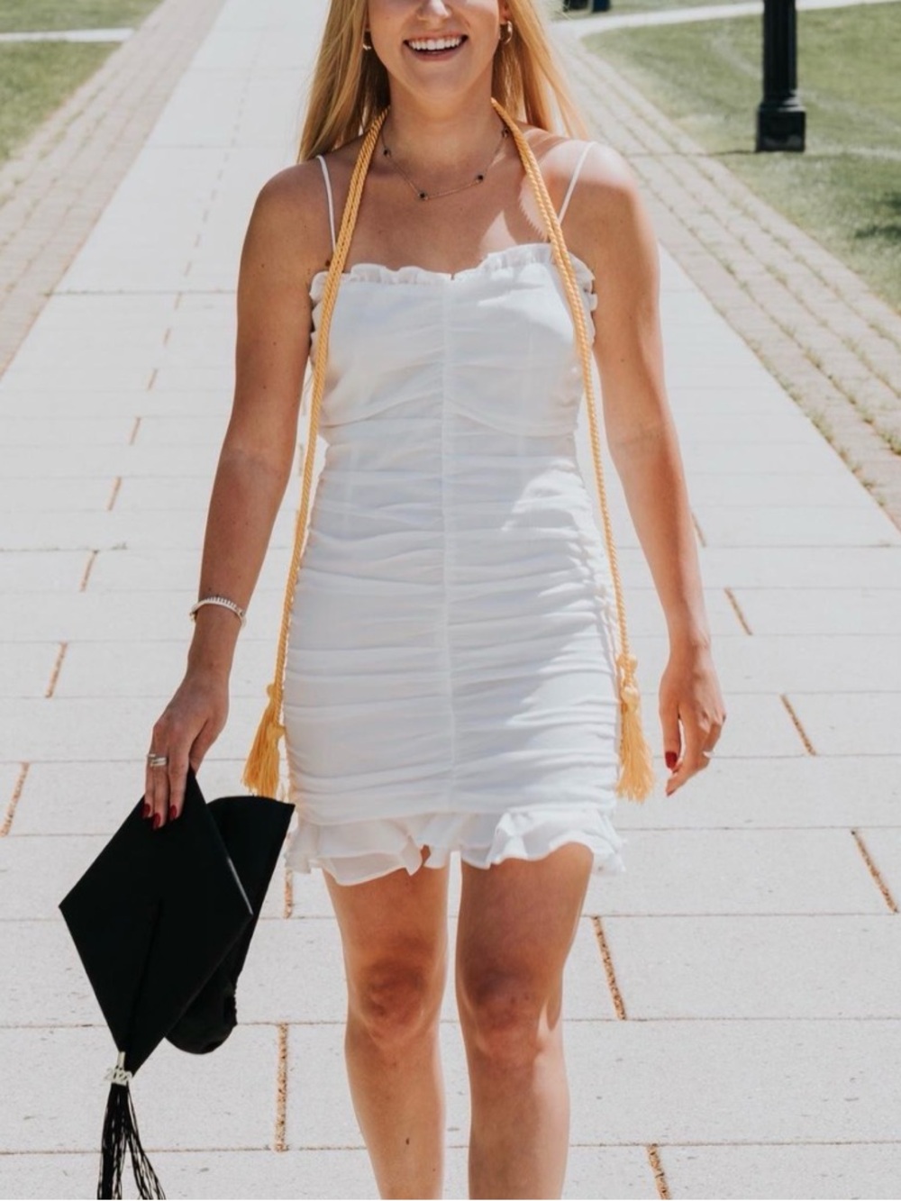 White Ruffle Hem Mini Dress